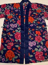 Victoria's Secret Kimono Robe Women's One Size Blue Satin Floral Gold Label VTG