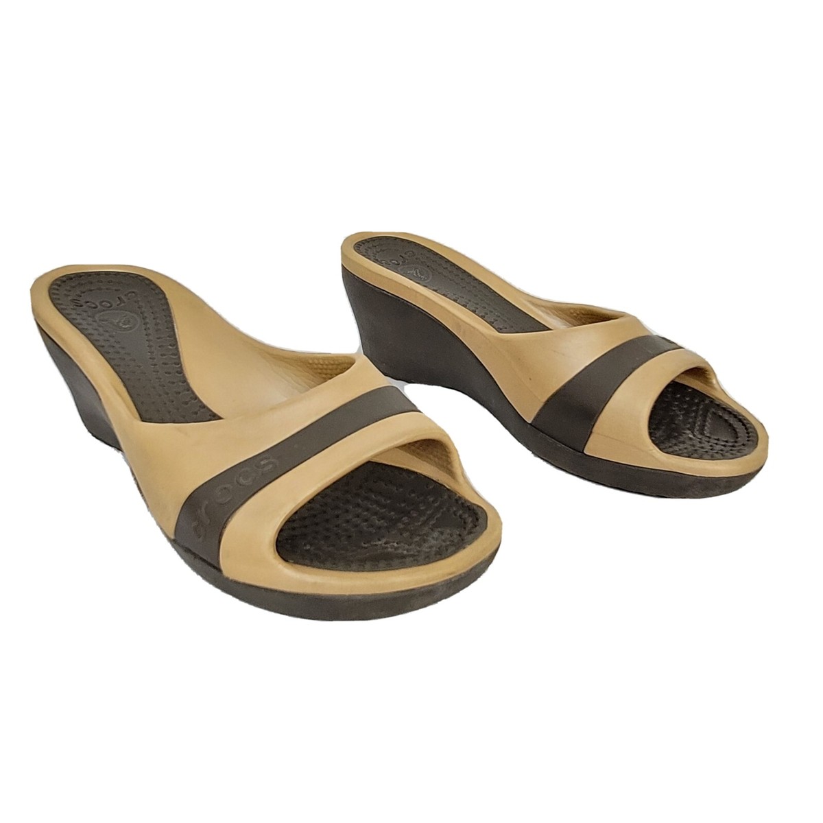 Crocs Women's Sz Sassari Wedge Slip on Sandals Brown Tan