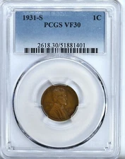 1931 S Lincoln Wheat Cent VF30 PCGS Graded Coin Penny Very Fine 2618 01