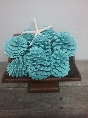 pine cones, beach decor, painted pine cones, blue pine cones