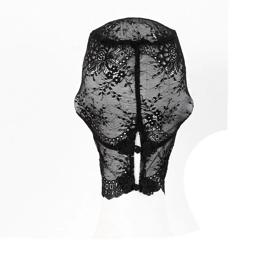 Corsé de Spandex Negro Capucha de Encaje Negro - Cabeza Máscara Facial Completa Disfraz Juego de Rol Foto 3 de 4