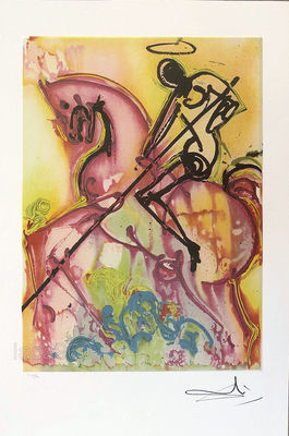 Salvador DALI St George & The Dragon P/Signed Lithograph 22 x 14-1