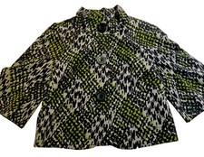 Trina Turk Womens Crop Blazer Sz 2 Green Gray Geometric 3/4 Sleeves Lined NWOT