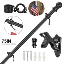 6FT Flag Pole Kit Heavy Duty Bracket Metal Pole With 2 Rotating Ring Home Garden