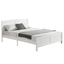 Modern Twin Full Queen Size Wood Bed Frame with Wooden Slat Headboard White Gray