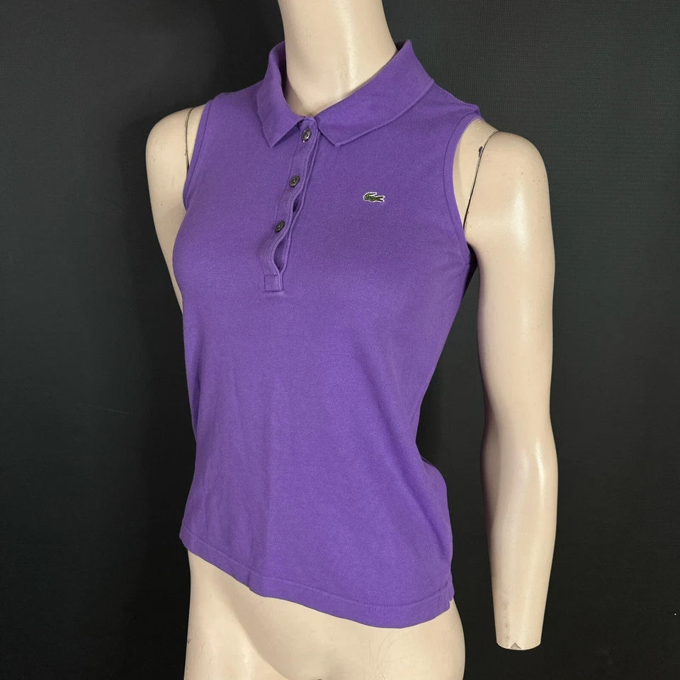 Lacoste Women's Sleeveless Polo Shirt UK 12 EU 40 – Purple Cotton Top Logo - Image 4 of 4