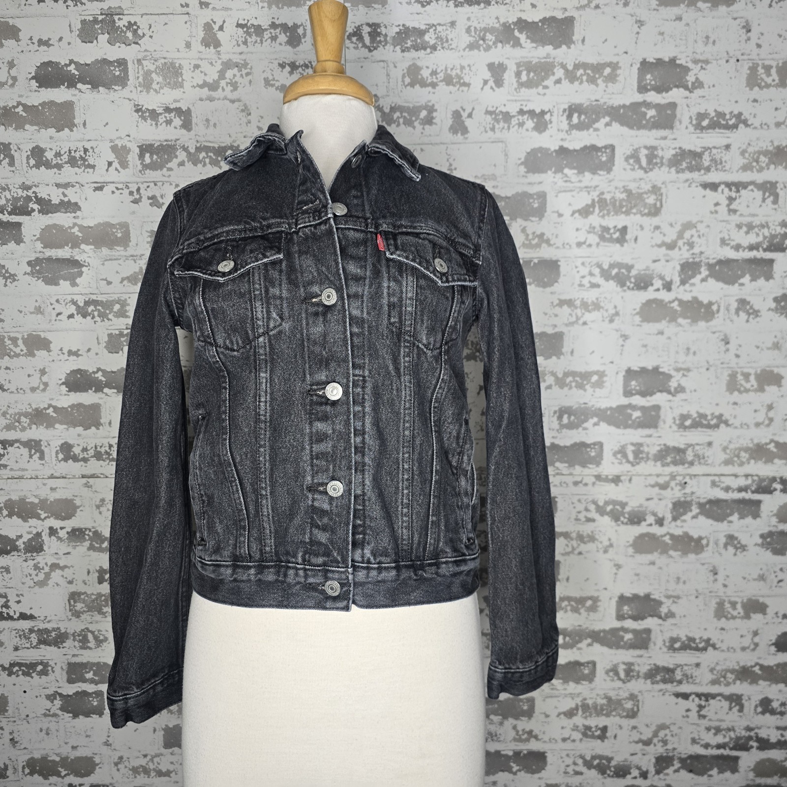Levis Denim Jacket Womens Size Small Charcoal Black Button C