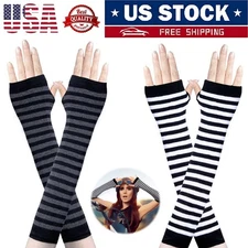 2× Women's Punk Gothic Rock Long Arm Warmers Fingerless Gloves Winter Arm Warmer