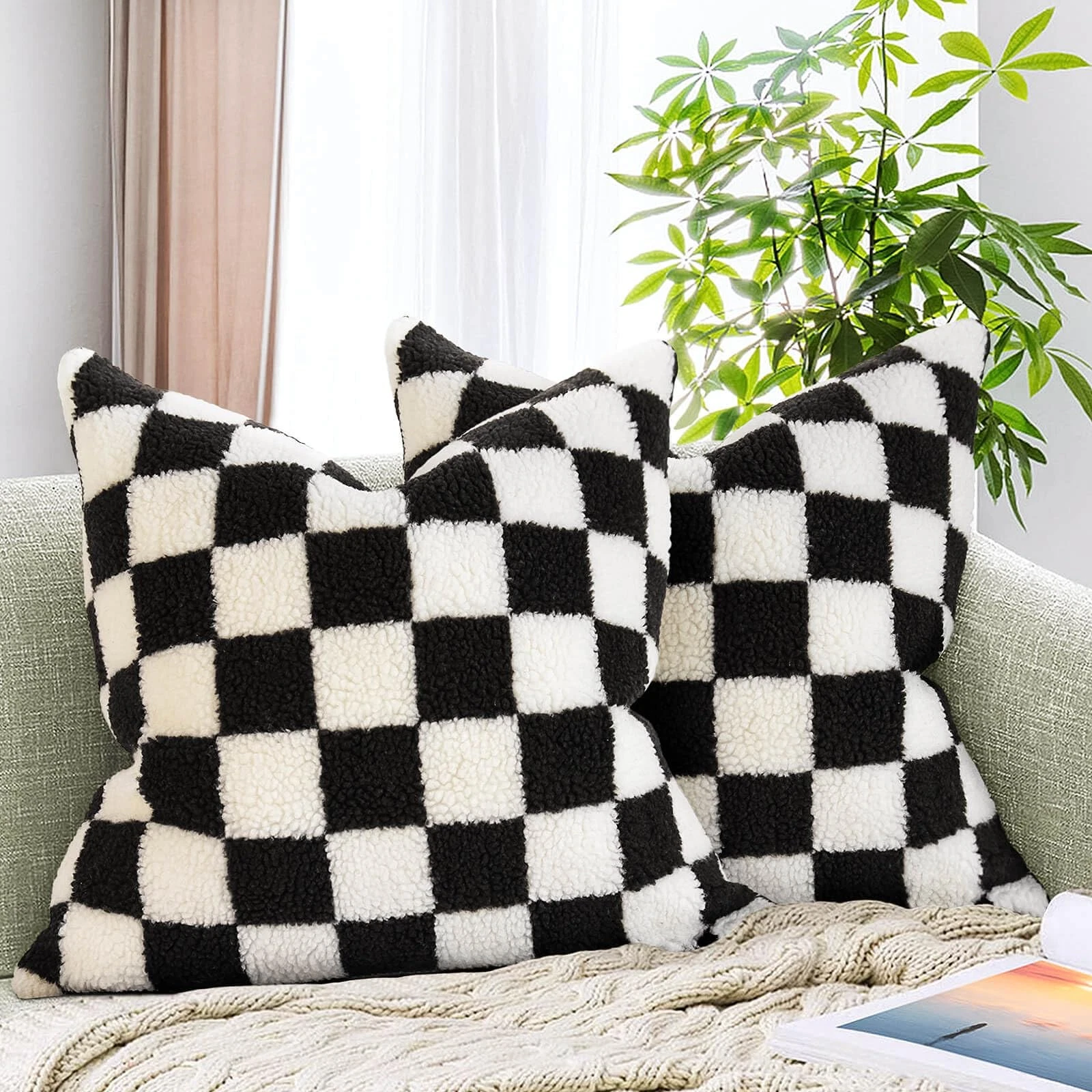 AmHoo Pack of 2 Decorative Throw Pillow Covers 18" x (Pack 2), Black