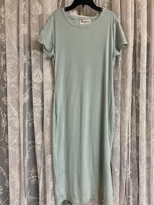 no boundaries shirt dress No Boundaries Maxi T-Shirt Dress Body Contoured Ribbed Solid Blue Slit  Large