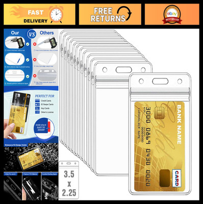 100 Pcs Clear Vertical Name Badge ID Card Holders - Durable Plastic Sleeves