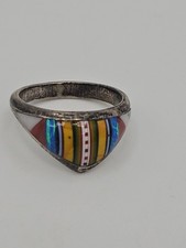 Vintage Native American Style Sterling Silver Stone Inlay Band Ring Size 7