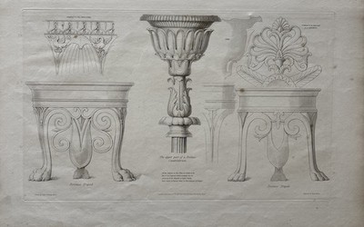 Antique 1823 Architectural Bronze Tripods  Engraving Lewis Vulliamy Henry Moses