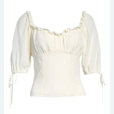 NEW Reformation Cantaloupe Ruffle Tie Sleeve Blouse Ivory 4