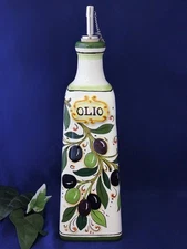 Tuscany Italian Pottery White Olives Jumbo Olive Oil Bottle Dispenser 24 oz
