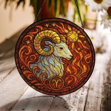 Aries Zodiac Stained Glass Suncatcher   Astrology Window Hanging Gift