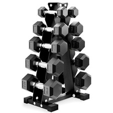 BalanceFrom Dumbbell Set with Stand, Rubber Encased Home Gym Hand Weights, 150lb