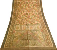 Sushila Vintage Multi-Color Saree 100 Pure Silk Printed 5 Yd Soft Craft Fabric