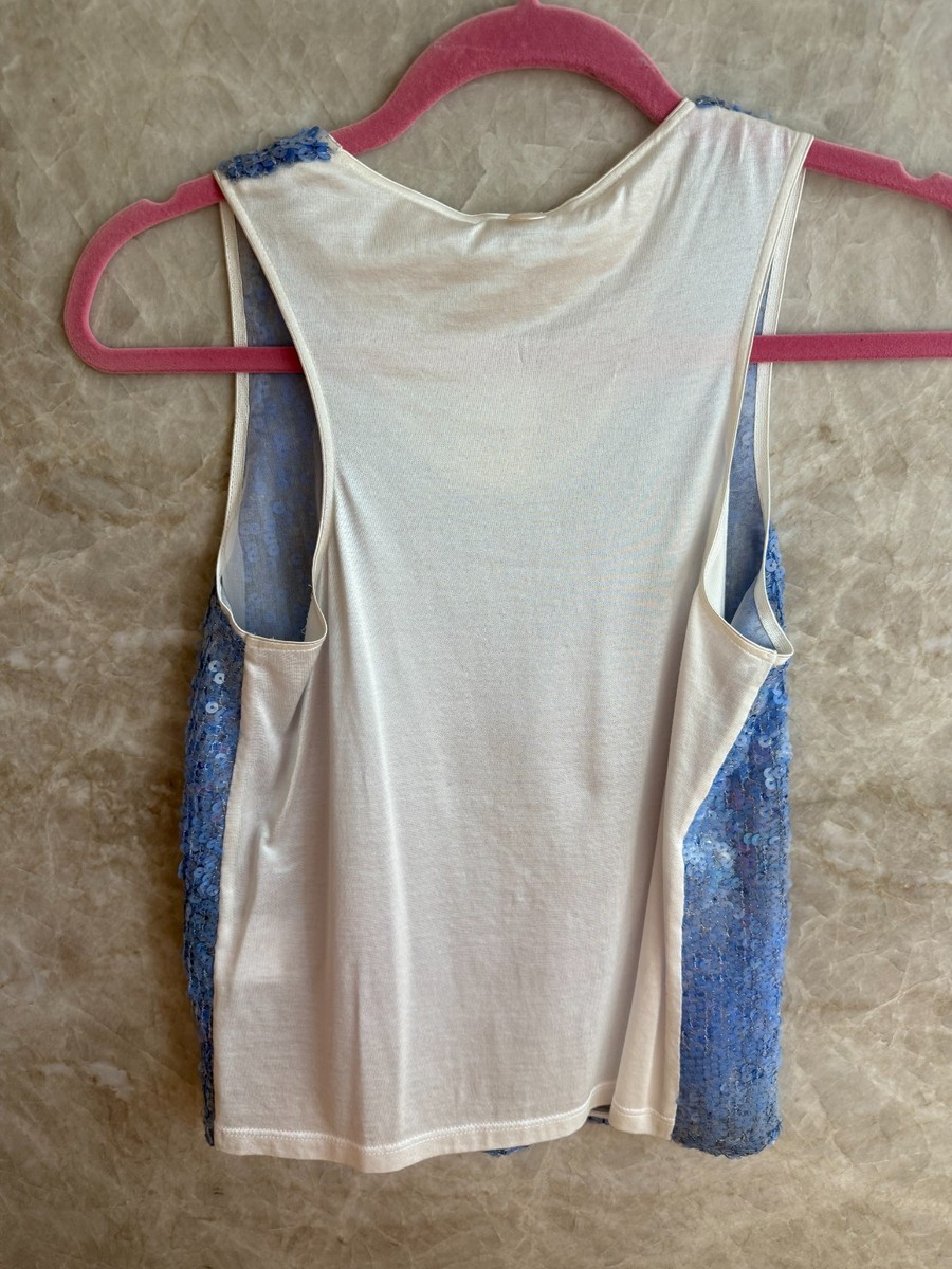 Chanel Sequin Tank Top Womens 34 XS Lavendar Blue Silver BNWT