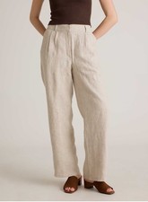 Quince Pants Womens 16 Beige Linen Pleated Trouser Elastic Waist Lined Relaxed