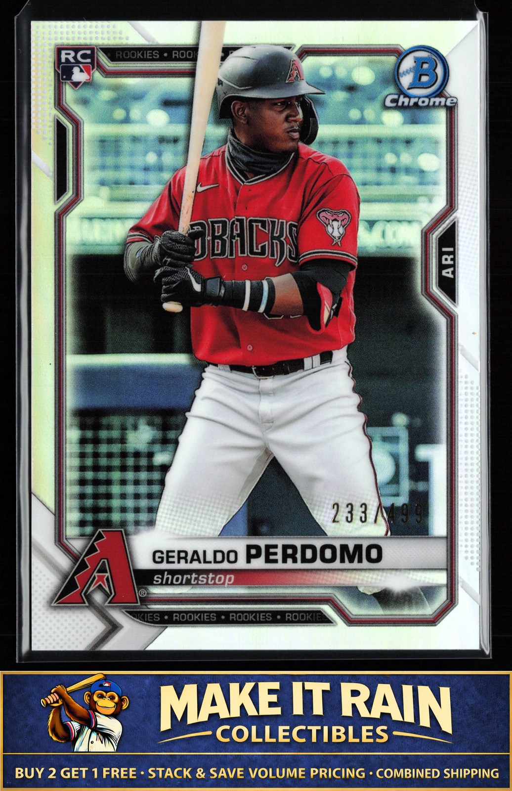 Geraldo Perdomo 2021 Bowman Chrome Refractor #98 #/499 Diamondbacks Rookie RC