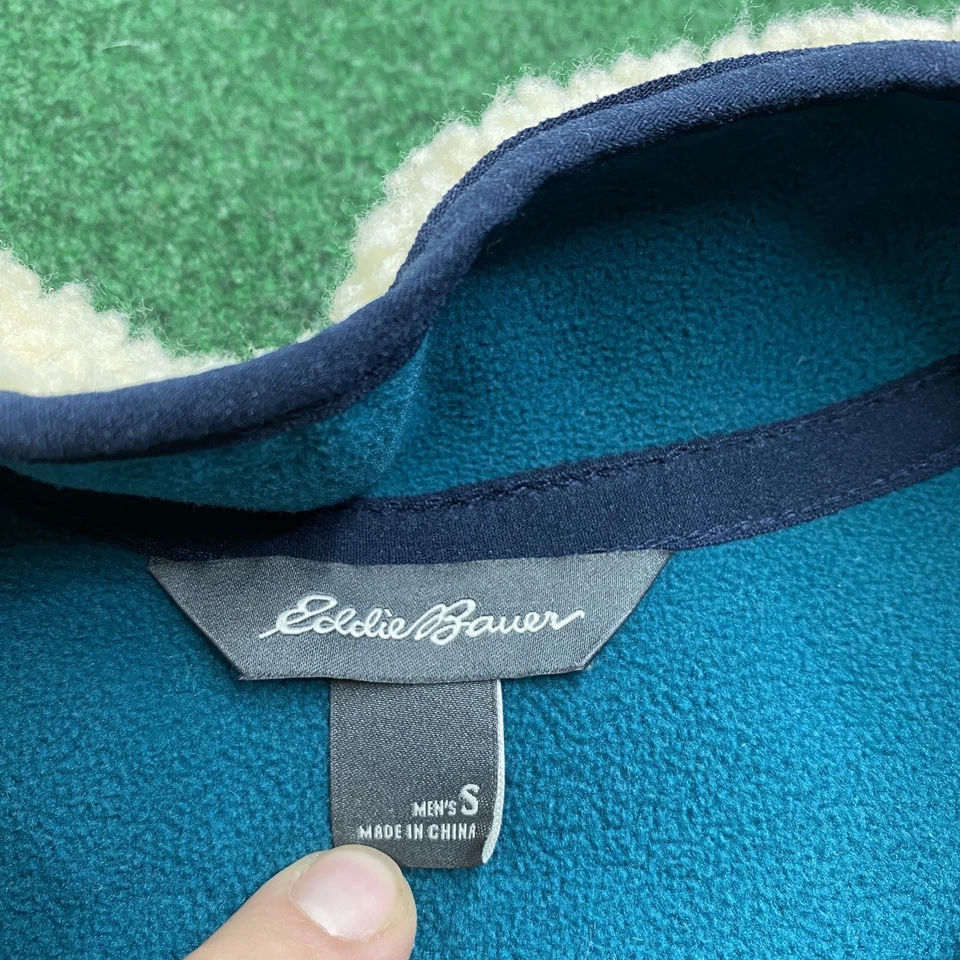 Vintage Eddie Bauer Deep Pile Fleece Sweatshirt Mens S Beige Full Zip Up Sweater - Image 4 of 4