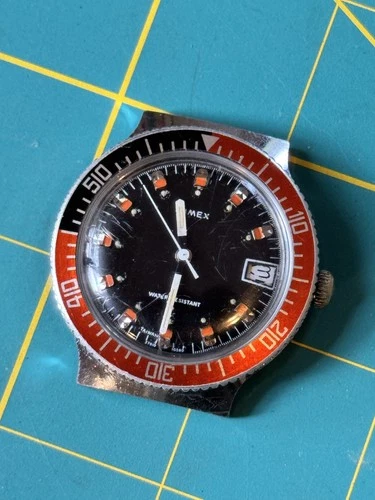 Vintage 1980 Timex Sport Diver Coke Bezel Mechanical Men's Watch 27910 Marlin
