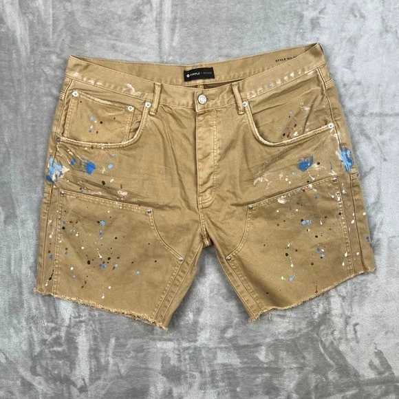 Pantalones Cortos de Denim Para Hombre Marca Púrpura Pintura Tostada Salpicaduras Corte Estilo P020 Talla 40 Foto 4 de 4