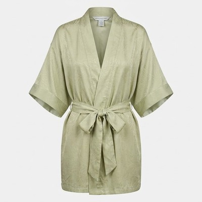 Vtg August Silk Intimates Green 100% Silk Kimono Robe Nightie Slip M