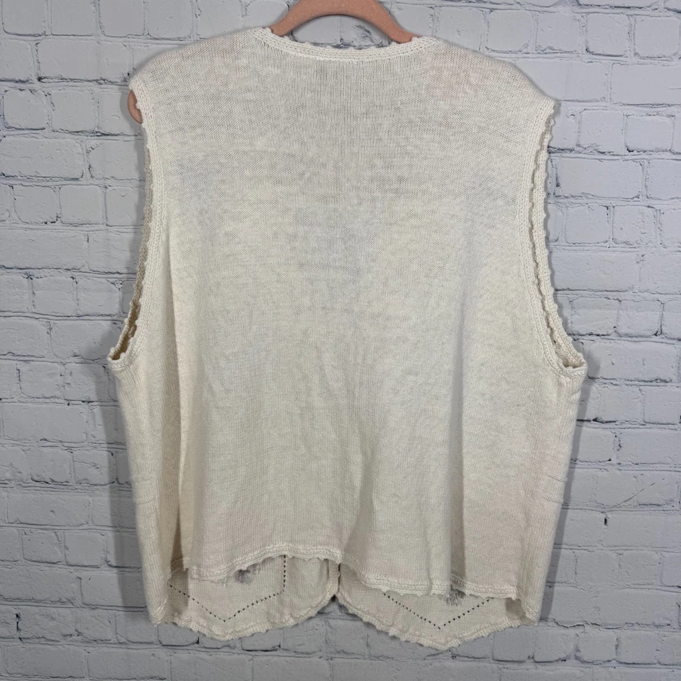 Chaleco Suéter Blair Vintage 2XL Blanco Bordado Floral Cuentas Cottage Granny Chic Foto 2 de 4