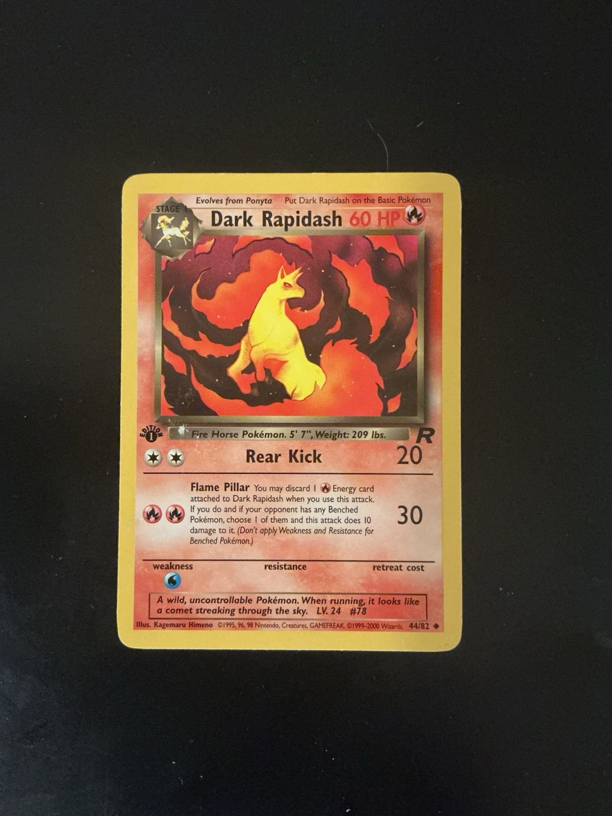 Pokemon Dark Rapidash First Edition Card #44/82 2000 WotC