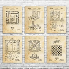 Board Game Patent Wall Art Set of 6 Poster, Canvas or Framed Gameroom Decor