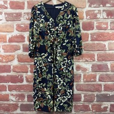 Ann Taylor Loft Dress Womens 6 Petite Dark Blue Multicolor Floral Vine Tie Front