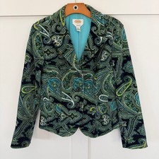 VTG Talbots Women's Blazer Green Turquoise Blue Paisley Velvet Preppy Stretch 6