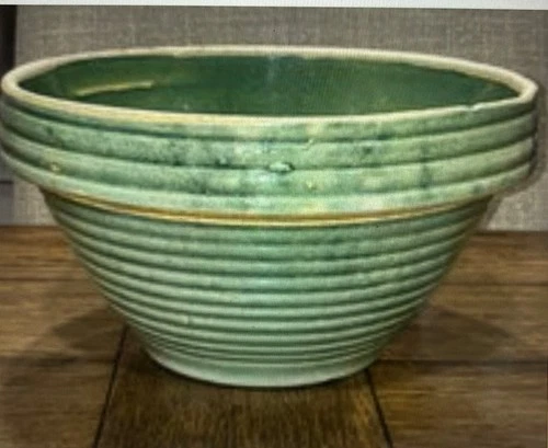 Rare Green Antique Early McCoy Beehive Ribbed  Mixing Bowl Yellow Ware #10