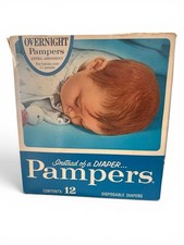 Vintage 1960s Overnight Pampers Disposable Diapers Box 12 Count Box Only