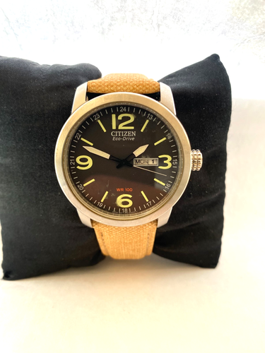 Citizen Hommes Eco-Drive Jour et Date 100 MT Wr Nylon Sangle Montre E101-S064783