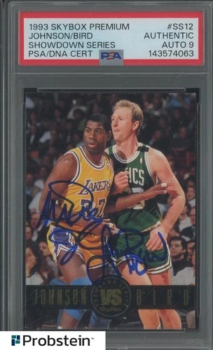 Magic Johnson Larry Bird HOF Signed 1993 Skybox Premium #SS12 PSA/DNA 9 AUTO