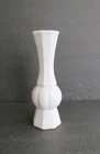 Vintage Milk Glass Vase Art Deco Paneled Octagon Base White Bud Vase 10”