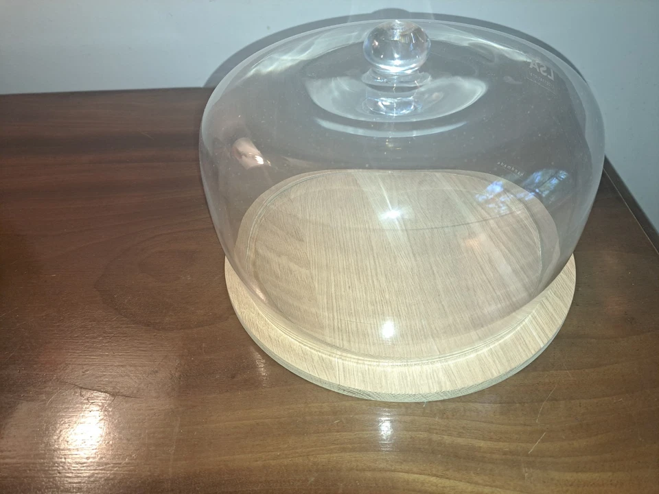 LSA International Nuevo Transparente Glsss Cúpula de Queso FSC Base de Madera Hecho a Mano en Polonia Foto 3 de 4