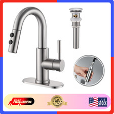 Bathroom Sink Faucet with Pull Down Sprayer, Brushed Nickel Single Handle Pul...