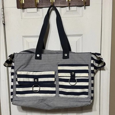 Kipling Women's Nylon Navy and White Striped Tote Bag size Large