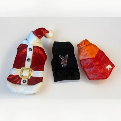 Pet Apparel Lot Santa Costume, Puffer Jacket, Playboy Shirt  XXS Clothes Dog - Image 1 of 4