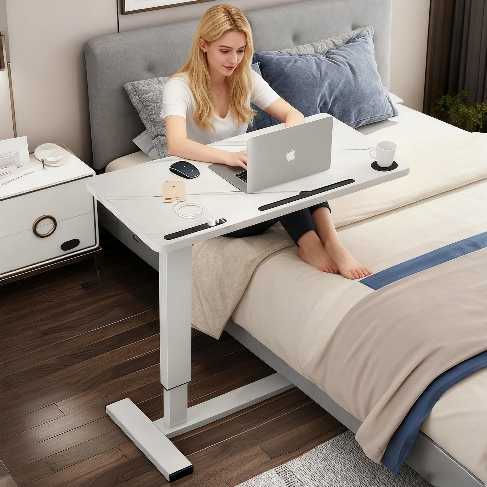 BeGyoku Overbed Table,Hospital Bed Table,Pneumatic Bed Tables Adjustable Over...