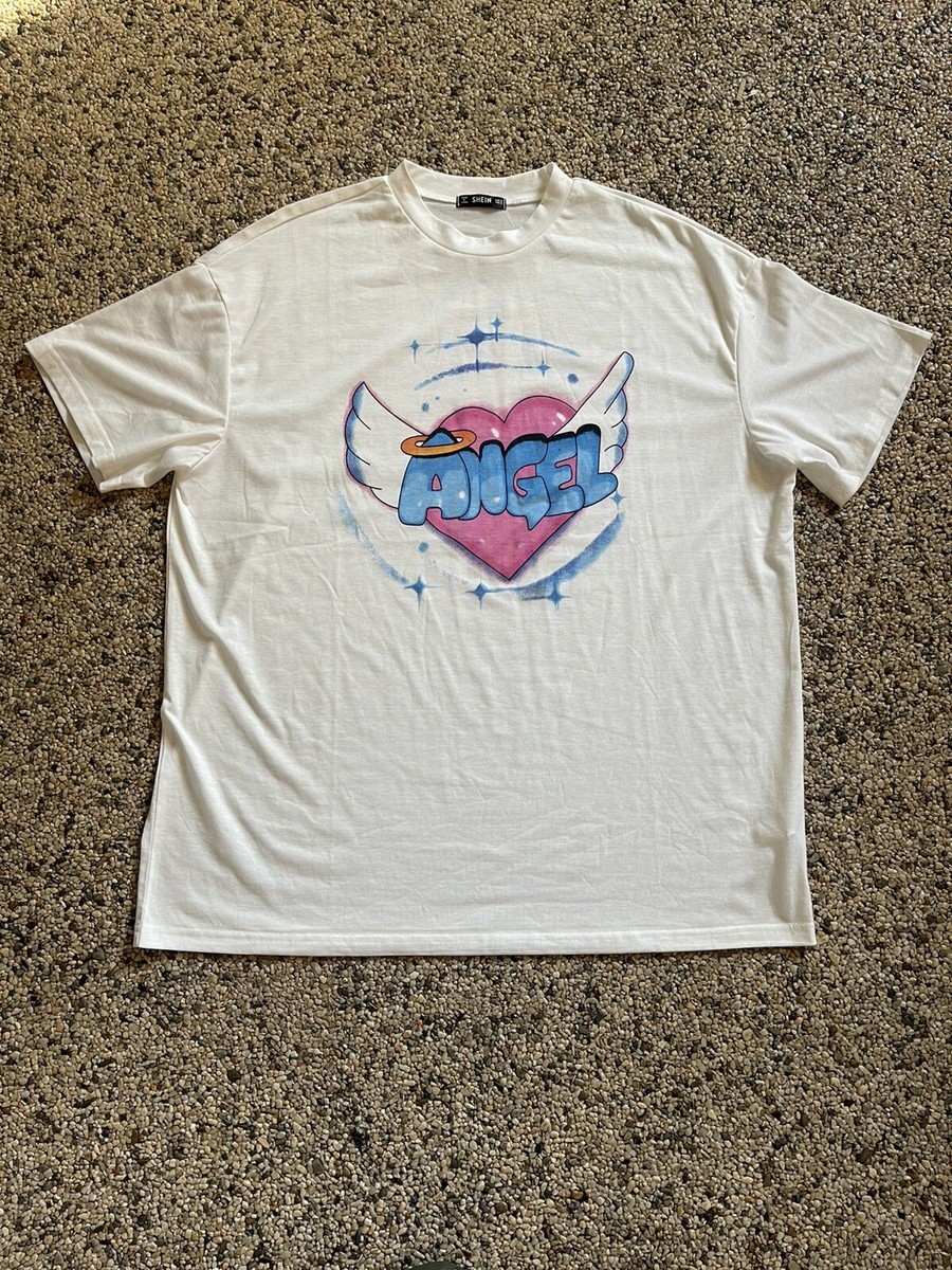 Shein Angel Graphic White T-Shirt New Multicolor Large