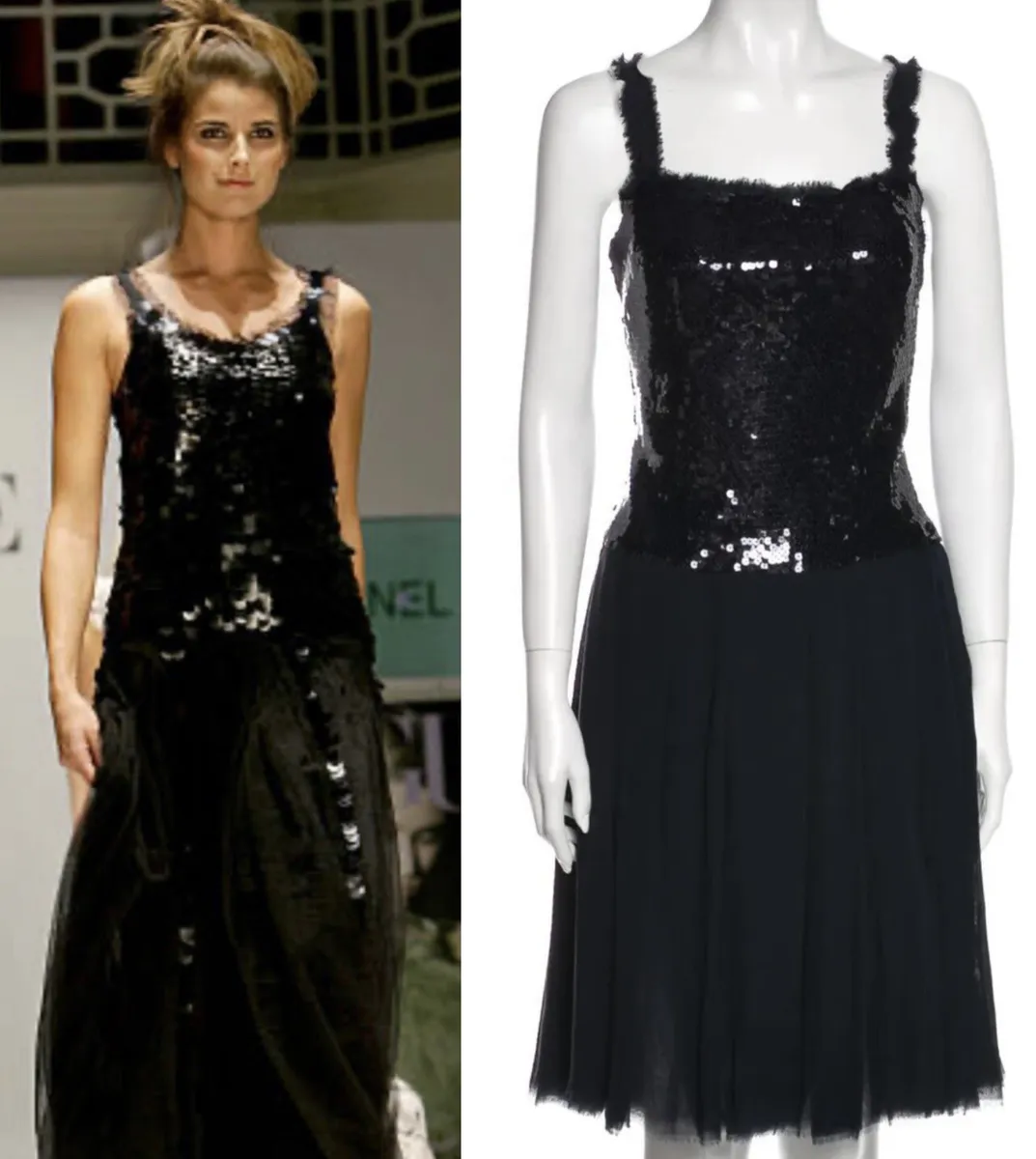 New 5K Chanel Vintage 2008 Black Barbie Sequin Party Dress 40 42 44 8 10  Top M L