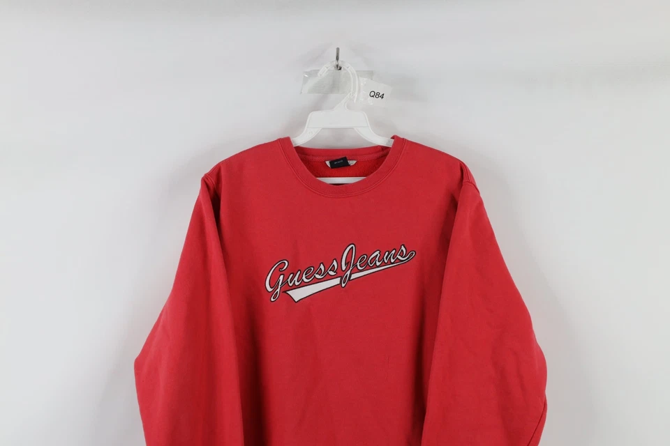 Sudadera vintage Guess Jeans para mujer grande descolorida con escritura deletreada cuello redondo rosa Foto 2 de 4