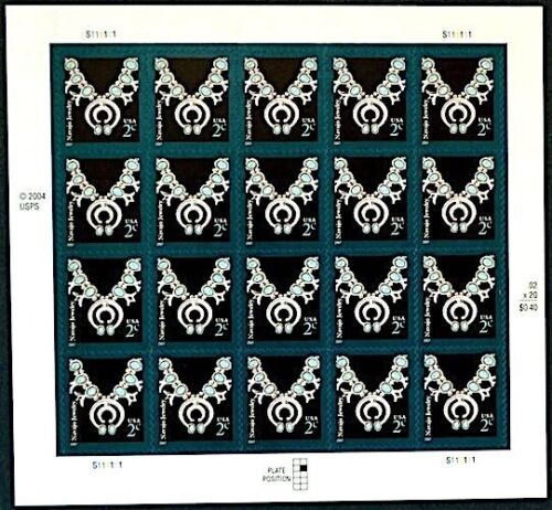 2007 BIJOUX NAVAJO MNH feuille 20 2 ¢ timbres #3753 collier design amérindien - Photo 1 sur 2