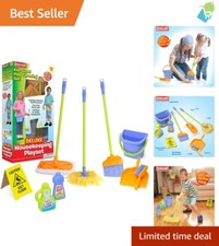 Kids Cleaning Toys - Complete Broom, Mop, and Duster Set with Wet Floor Sign