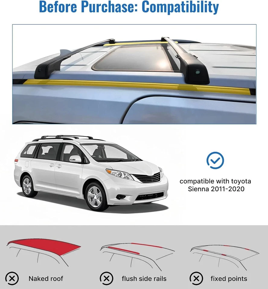 Barras transversales de 260 lb para portaequipajes de techo bloqueable Toyota Sienna 2011-2020 Foto 2 de 4
